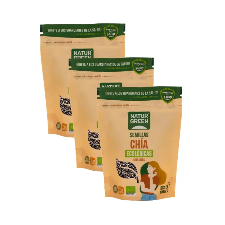 NaturGreen Semillas de Chía Bio 200 g  Pack de 3x  Semillas Ricas en Omega 3  Fuente Natural de Fibra  Apto para Vegetarianos y Veganos  Sin Gluten  Producto Ecológico  NaturGreen - 1