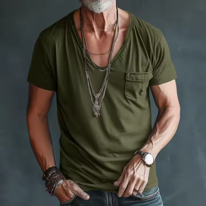 Camiseta De Verano Para Hombre Estilo Slim Fit Cuello U Color Sólido Casual Versátil Camisa Henry Manga Corta Moda 2025 - 1