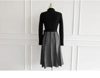 Vestido A-Line De Mujer Elegante Y Sencilla Para Oficina Con Suéter Casual De Capucha Pleated Vestidos De Color Coordinado Longitud Rodilla - details 7