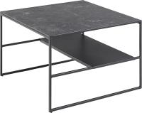 Movían Cuadrado Mesa de centro con un estante, con efecto de mármol mate en la parte superior, base metálica en Negro, 70.1 x 70.1 x 44.96 cm - details 0