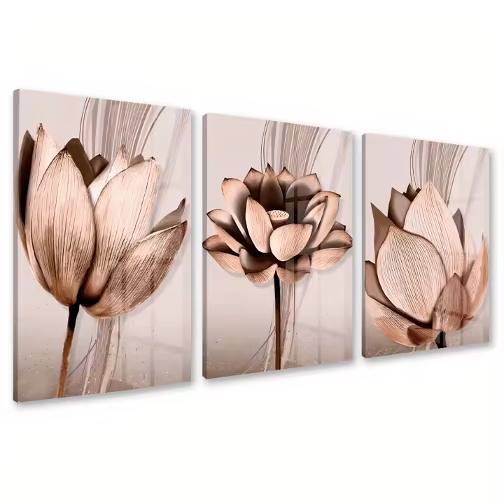 Cuadros Pared Decoración 3 Piezas Salón Dormitorio Moderno Flor De Cobre Hogar Tamaño Grande Líder Marco - 1