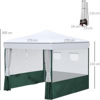 Carpa Plegable 3x3 m Cenador de Jardín con Paredes Laterales Altura Ajustable Anti-UV Impermeable 2 Ventanas y Bolsa de Transporte Gazebo para Exterior Fiestas Blanco y Verde - details 2