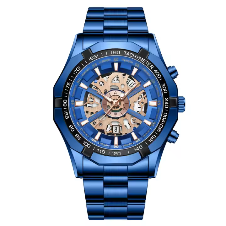 Reloj De Cuarzo Para Hombre 2025 Marca Top Lujo Acero Inoxidable Impermeable Con Agujeros Huecos Azul Grande Relogio Masculino De Moda Y Casual - 1