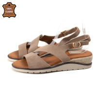 Sandalias de piel 100% auténcica con mini cuña y tiras cruzadas, suela antideslizante y hebilla ajustable  Diseño cómodo y elegante con plantilla acolchada Wunder Spring - details 0