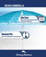 Sombrilla de Playa Tommy Bahama Azul Modelo 2025 - 2,28m con Anclaje ANCHORX™ – UPF50+, Resistente al Viento, Inclinable y con Bolsa de Transporte - details 1