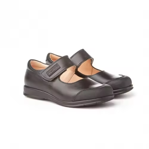 Zapato colegial  niña Angelitos 463 tipo mercedita con velcro y puntera reforzada en goma. Hecho en España - 1