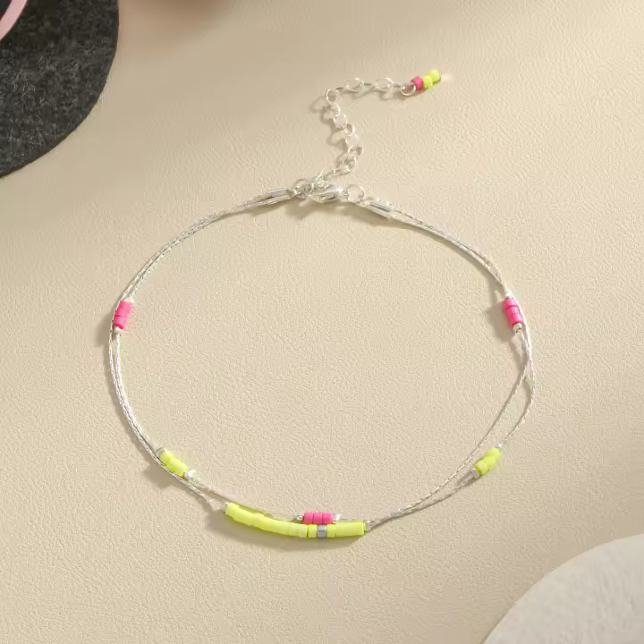 Pulsera De Tobillo Para Mujer Estilo Bohemio Minimalista Con Cristales Naturales Y Cadena Plateada Regalo Para Fiesta En La Playa - 1