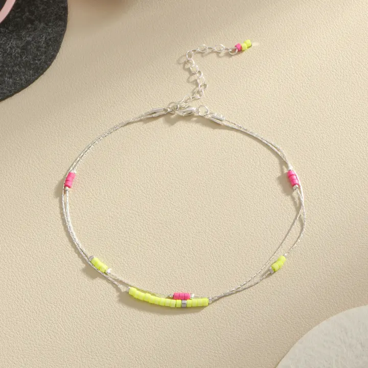 Pulsera De Tobillo Para Mujer Estilo Bohemio Minimalista Con Cristales Naturales Y Cadena Plateada Regalo Para Fiesta En La Playa - 1