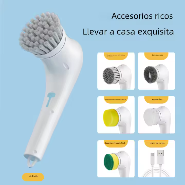Cepillo De Limpieza Multifuncional 5-en-1 Eléctrico Recargable USB Para Baño Y Cocina Herramienta De Limpieza Para Platos Y Bañera - 1