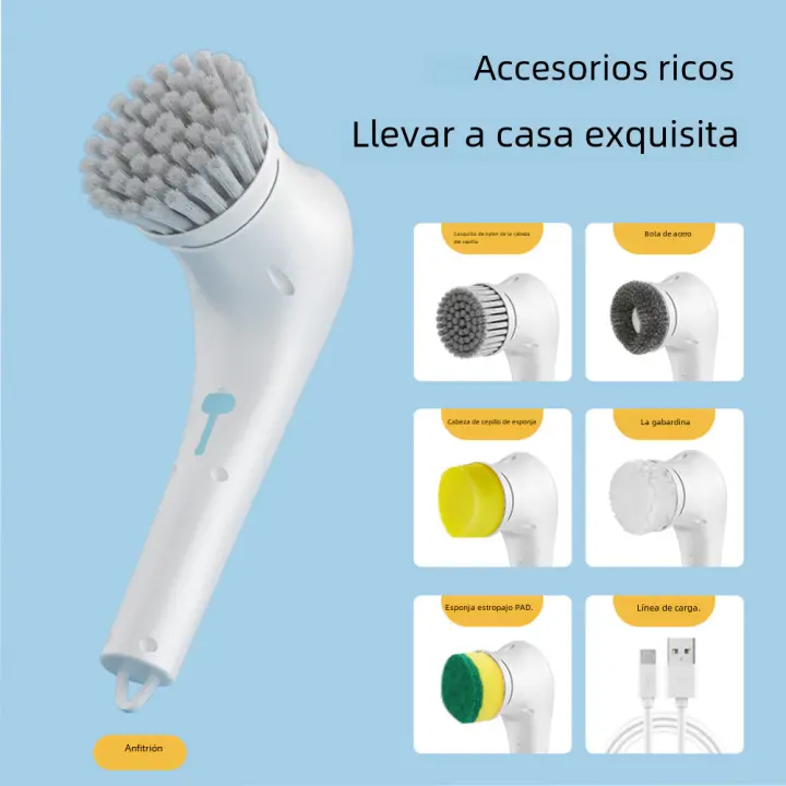 Cepillo De Limpieza Multifuncional 5-en-1 Eléctrico Recargable USB Para Baño Y Cocina Herramienta De Limpieza Para Platos Y Bañera - 1