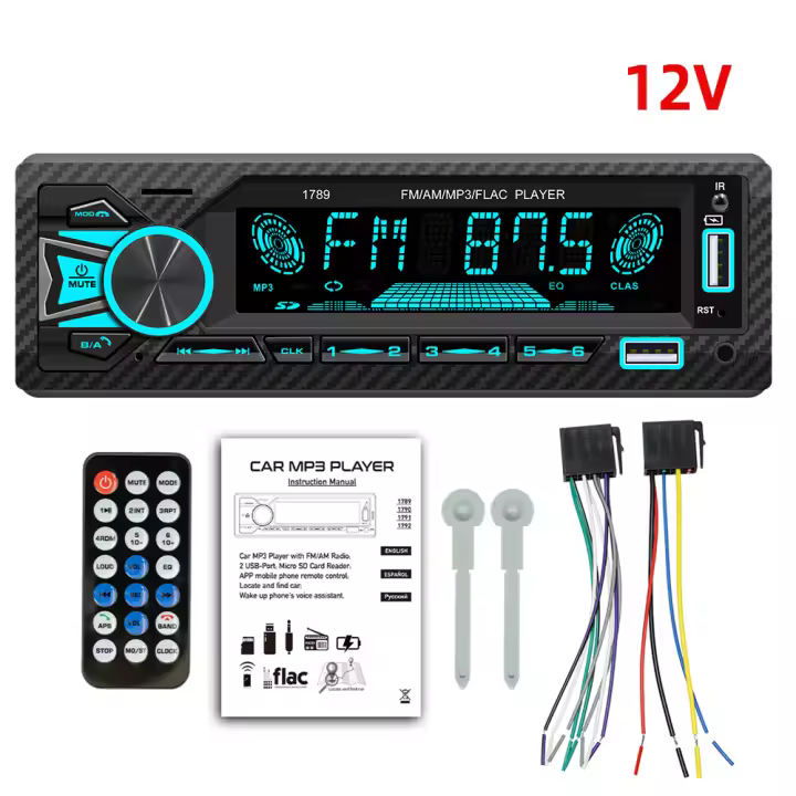Receptor De Radio Para Coche HIPPBQCC 1 Din MP3 Bluetooth Con Control Remoto 7 Colores 60W*4 Estéreo FM Y Función De Encontrar El Coche AUX/2 USB - 1