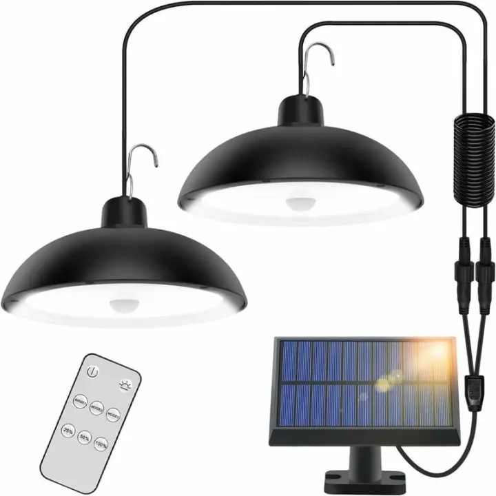 Luz Solar Exterior, 78 LED 4 Modos con Sensor de Movimiento, Control Remoto, Panel Solar Ajustable 360°, 3 Brillos, Lámpara Solar Impermeable IP65 para Jardín, Camping - 1