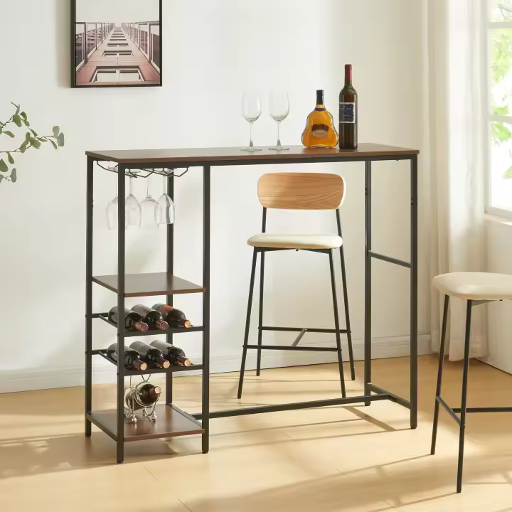 Mesa de bar Stjørdal con botellero 120x40x105cm - Negro/Nogal [en.casa] - 1