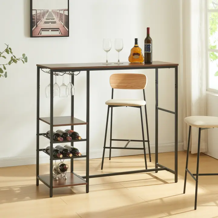 Mesa de bar Stjørdal con botellero 120x40x105cm - Negro/Nogal [en.casa] - 1