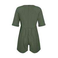 Monos De Verano Casuales Para Mujer Con Hombros Descubiertos Y Mangas Cortas Ruched Estilo Romper De Piernas Largas Con Bolsillos De Poliéster - details 31