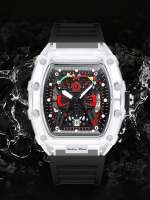 Reloj De Cuarzo Para Hombre Con Caja Transparente Correa De Silicona Manos Luminosas Calendaría Estilo Deportivo Relajado - details 3