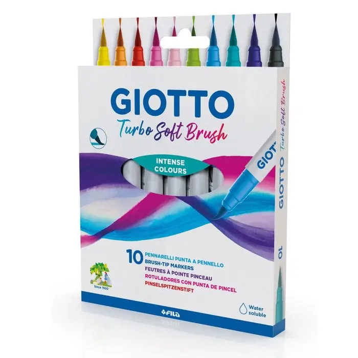 GIOTTO ROTULADOR GIOTTO TURBO SOFT BRUSH 10 COLORES SURTIDOS ROTULADORES ESPECIALES 12x1x16 Cms. - 1