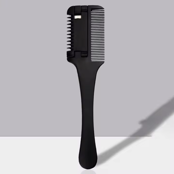 Peine Para Corte De Pelo Con Mango Negro Y Cuchillas De Barbero Herramientas De Peluquería Para Afinar Y Estilizar El Cabello En Salón - 1