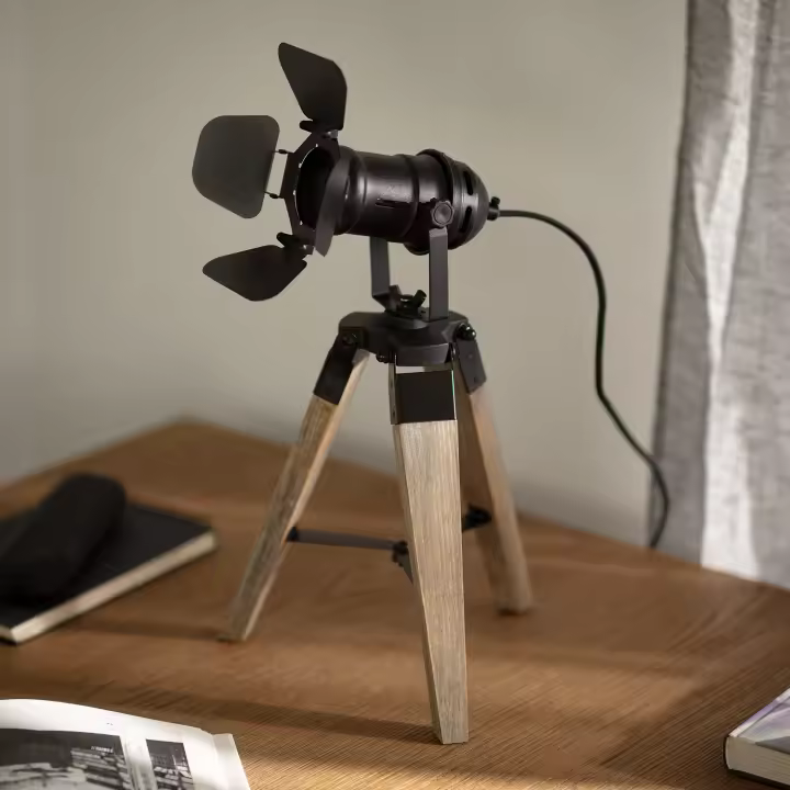 Ledkia Lámpara de Mesa de Madera y Metal Cinema Kurangna  XS Negro - 1