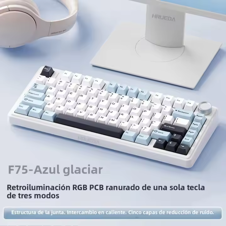 Teclado Mecánico De Juego AULA F75 OEM RGB Personalizado Con Intercambio Caliente PBT 75% 80 Teclas Bluetooth 5.0/2.4G Wireless/Wired - 1