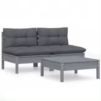 VIDAXL 3096000 conjunto de muebles de exterior con cojines de color gris antracita fabricado en madera de pino - 1