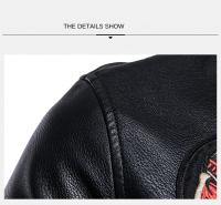 Chaqueta De Cuero Para Motociclista Para Hombre Impermeable Y Resistente Al Viento Con Cuello Erguido Bordado Ajustada Con Cremallera - details 9