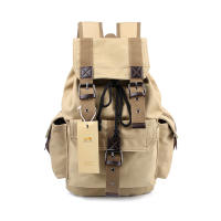 Mochila De Lona Vintage Para Hombres Jóvenes Estudiantes Y Viajes Bolsa Grande Con Cordón De Capacidad Estilo Rústico - details 10