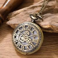 Reloj De Bolsillo Cuarzo Con Numeros Romanos Y Engranajes Vintage Steampunk Bronce Para Hombres Y Mujeres Collar Pendiente - details 4
