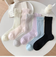 Calcetines Para Mujer Verano Color Sólido Ultradelgados Moda Malla Transpirables Suaves Estilo Coreano Largo Simple - details 3