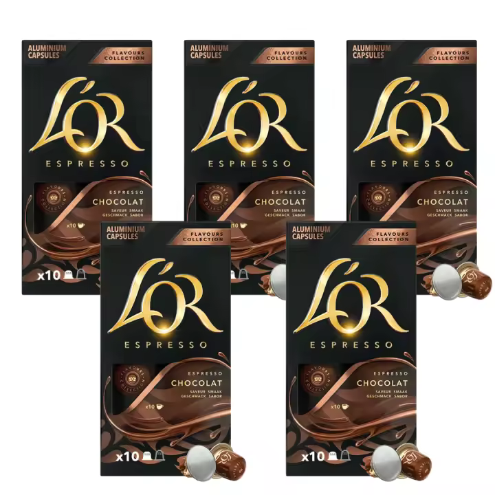 Pack 5 x L'OR Espresso Café Cápsulas Chocolate 10 Uds Compatibles con Maquina Nespresso - Qumir - 1