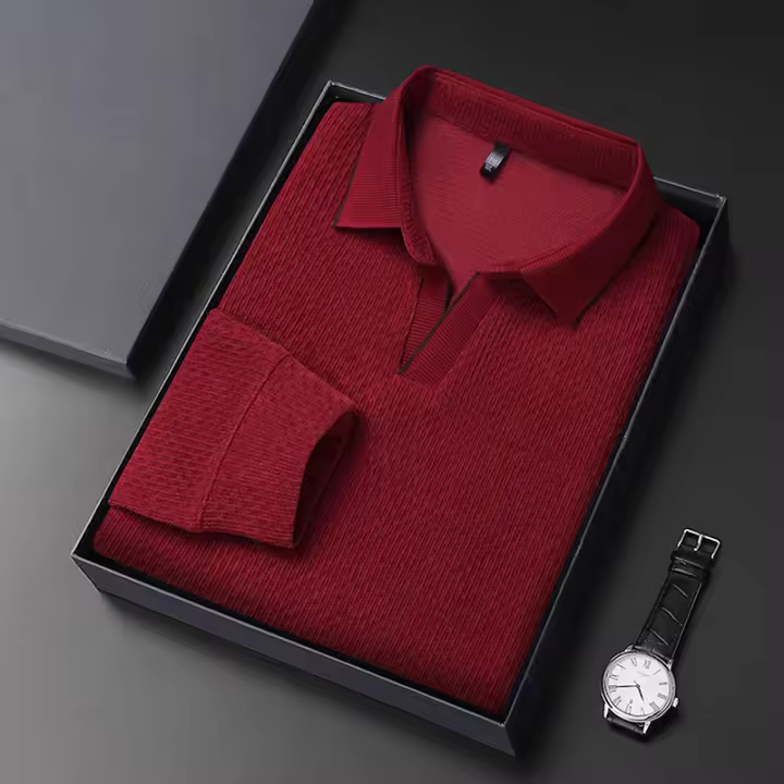 Camisa Polo De Lana De Color Sólido Para Hombre Primavera Otoño Cuello En Escalera De Lujo Calidad Diseño Casual Top De Manga Larga - 1