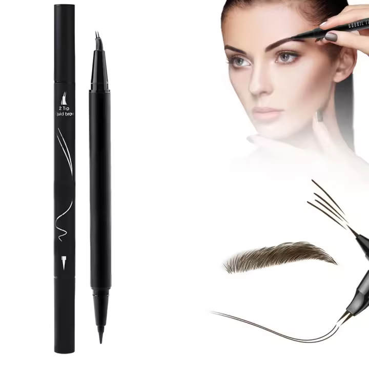 Lápiz de cejas microblading (2 unidades), maquillaje natural 2025, lápiz mágico de trazo fino de larga duración, maquillaje mejorado 3D, resistente al agua, 4 puntas (negro) - 1