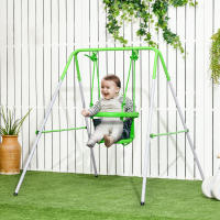 Outsunny Columpio Infantil de Acero Columpio para Niños de 6-36 Meses con Respaldo y Cinturón de Seguridad para Interiores y Exteriores Carga Máx. 25 kg 122x146x122 cm Verde - details 1