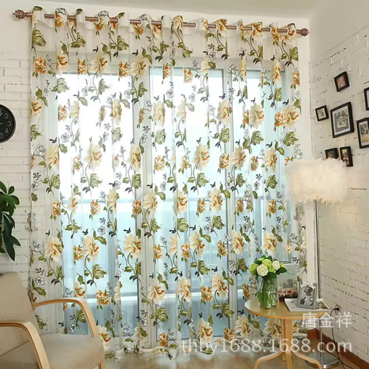 Cortinas De Ventana Con Flor De Peonía Moda Translúcidas Estilo Europeo Y Americano Para Decoración Del Hogar Adecuadas Para Sala De Estar Baño Dormitorio - 1