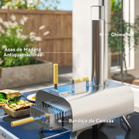 Outsunny Mini Horno de Pizza Exterior Portátil de Acero Inoxidable Horno de Leña con Piedra Refractaria Pala Patas Plegables Mangos de Madera Termómetro y Bandeja para Jardín Terraza Camping Patio - details 4
