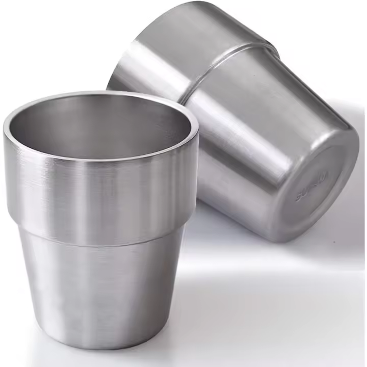 Vasos de acero inoxidable, taza de metal de 300 ml, taza para beber de doble pared para barbacoa, hogar, oficina, fiesta, conducción, juego de 2 paquetes - 1