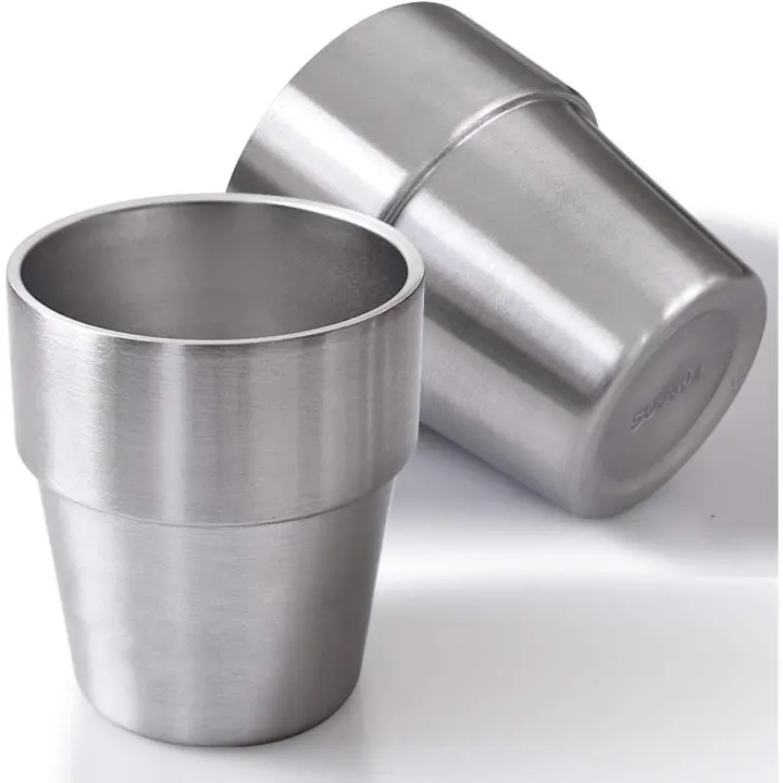 Vasos de acero inoxidable, taza de metal de 300 ml, taza para beber de doble pared para barbacoa, hogar, oficina, fiesta, conducción, juego de 2 paquetes - 1