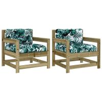 vidaXL Sillones de jardín con cojines 2 uds madera maciza de pino Pino natural, Pino blanco, Pino gris Conjunto Terraza Muebles Jardín Exterior Juego de Muebles de jardín Mueble Jardín Exterior Muebles de Salon Exterior - details 4