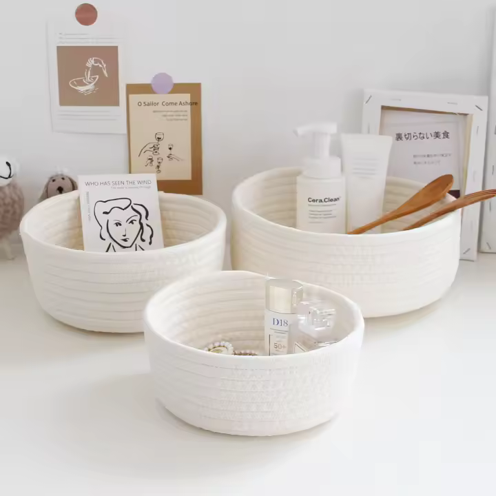 Cesta De Almacenamiento De Ropa De Niños Con Cordones Organizador De Escritorio Para Juguetes Y Cosméticos Hecha a Mano De Algodón Ecológica - 1