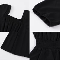 Vestido Midi Oscuro Vintage HOUZHOU Para Mujer Elegante Con Cuello Cuadrado Manga Flotante Sobredimensionado Casual De Verano - details 10