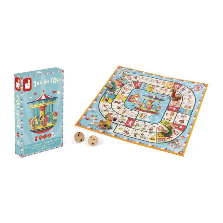 Juratoys Juego de la Oca de Madera - Tablero de Juego - Dados de Madera - 1