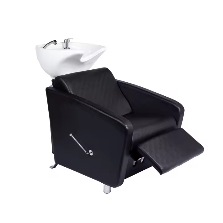 Lavacabezas con Reposapiernas, Color Negro, con Cerámica Blanca y Grifería Profesional - 1