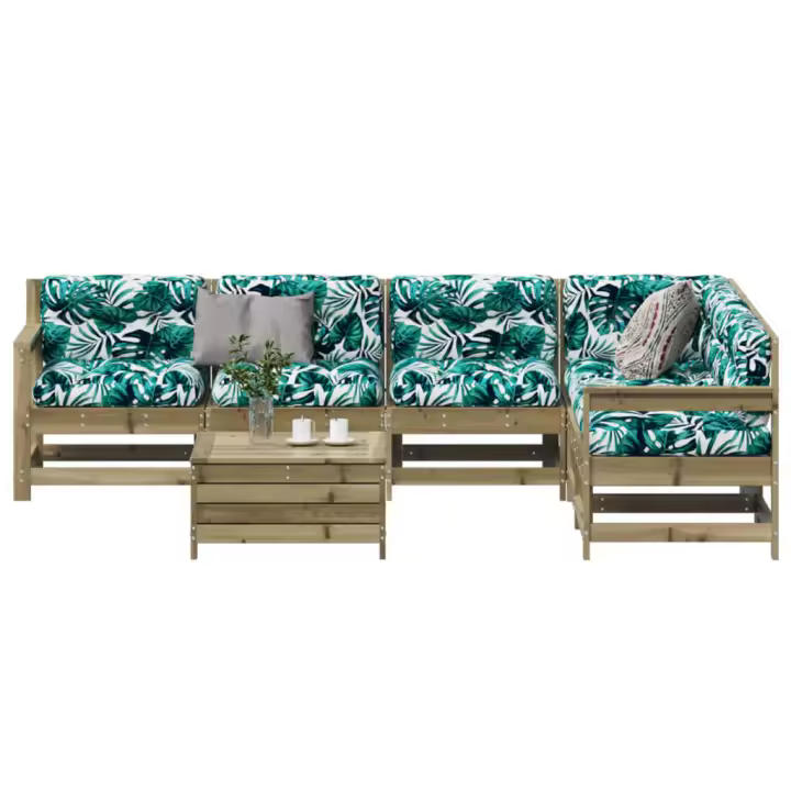 vidaXL Juego de muebles jardín 7 pzas y cojines madera pino impregnada - 1