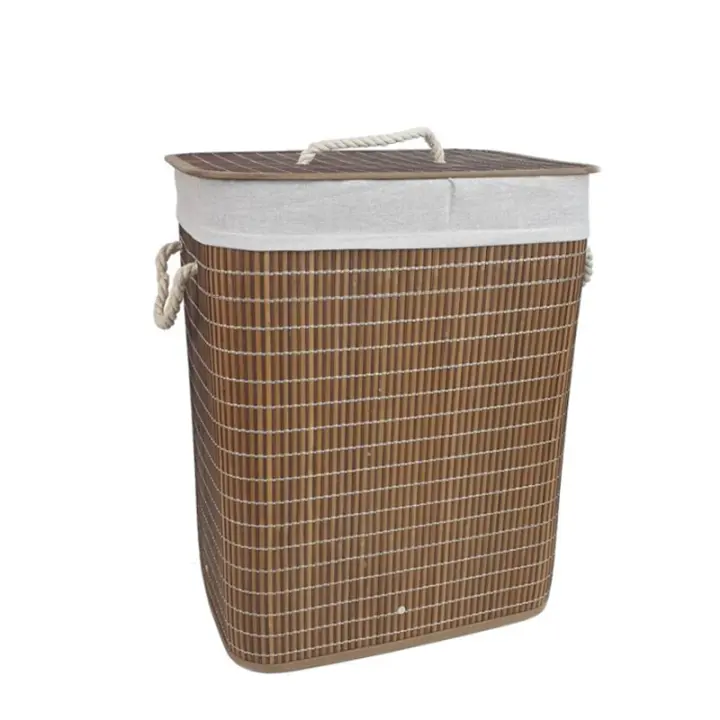 Cesto de la Ropa Sucia con Tapa Cesto de Lavandería de Bambú Plegable con Bolsa Lavable Extraíble Asas para Lavandería Dormitorio - 1