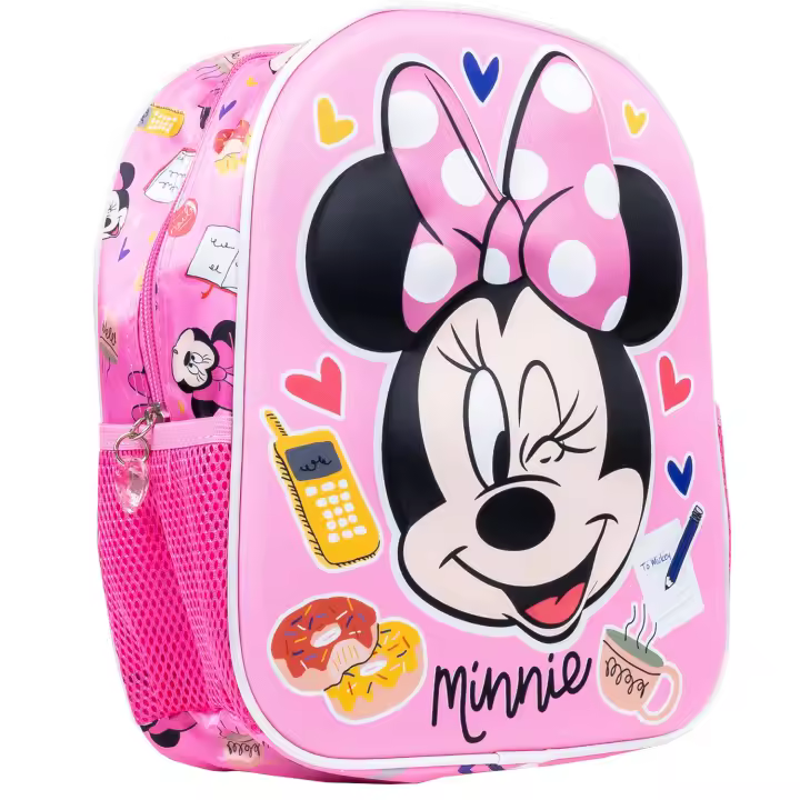 Mochila 3D Minnie Mouse Disney 31cm Mochila Escolar Infantil Para Niñas Material Preescolar de 2 a 4 años, color rosa - 1