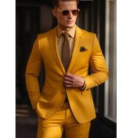 Traje Amarillo Para Hombre De Calidad Superior Estilo Slim Conjunto De 2 Piezas Chaqueta Y Pantalones Formal Para Bodas Y Vestimenta Elegante - details 1