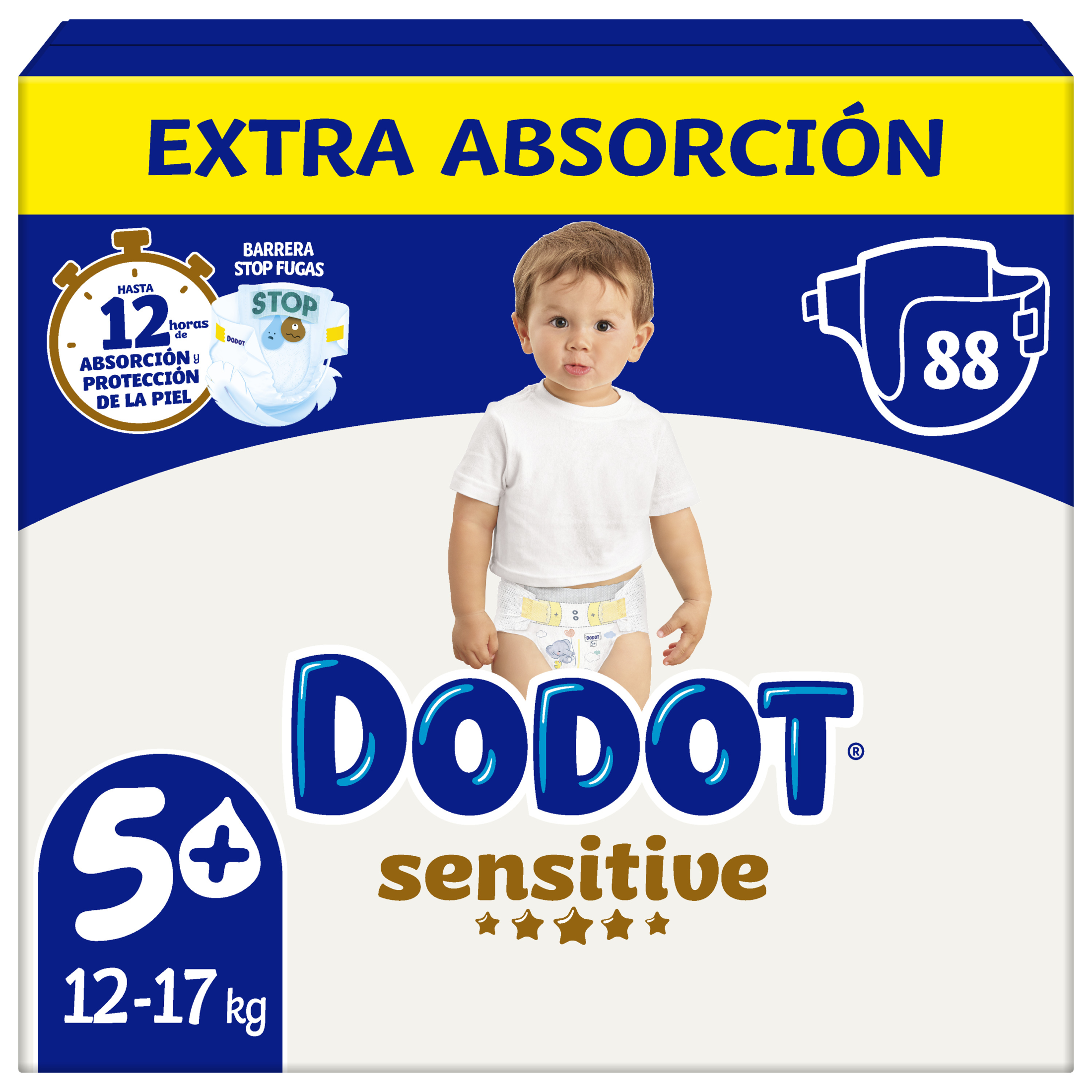 Dodot Sensitive Extra Pañal Bebé, Tallas 3+,4+,5+,6+  Pack mensual