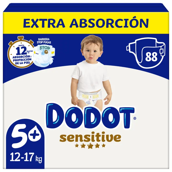 Dodot Sensitive Extra Pañal Bebé, Tallas 3+,4+,5+,6+  Pack mensual - 1