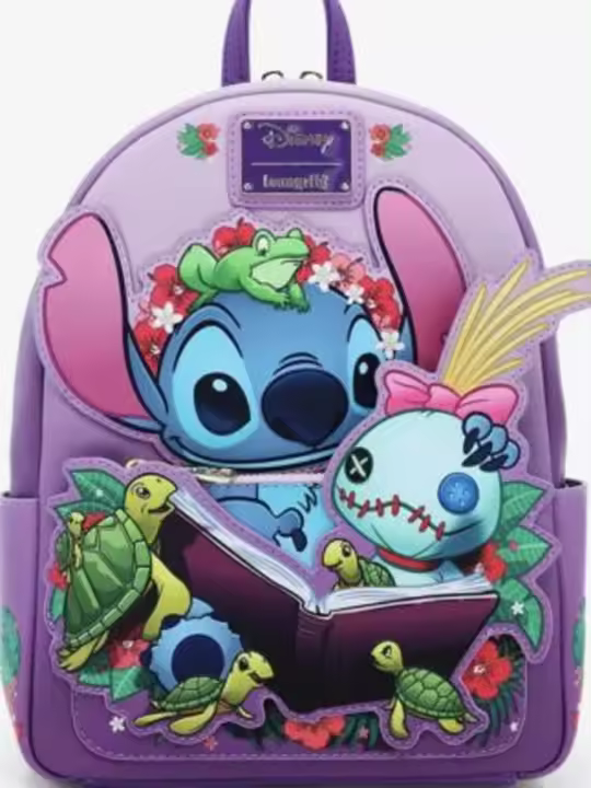 Mochila Loungefly Disney Stitch Con Patrón De Libro De Dibujos Animados En Cuero PU Bolsa De Moda Para Damas Mochila De Hombro Doble Para Escuela - 1