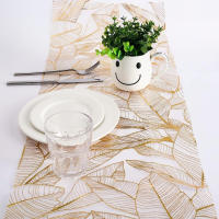 Bandera de mesa con estampado Dorado, hoja de plátano, poliéster, estilo Europeo, decoración Festiva, Mantel de Mesa - details 1